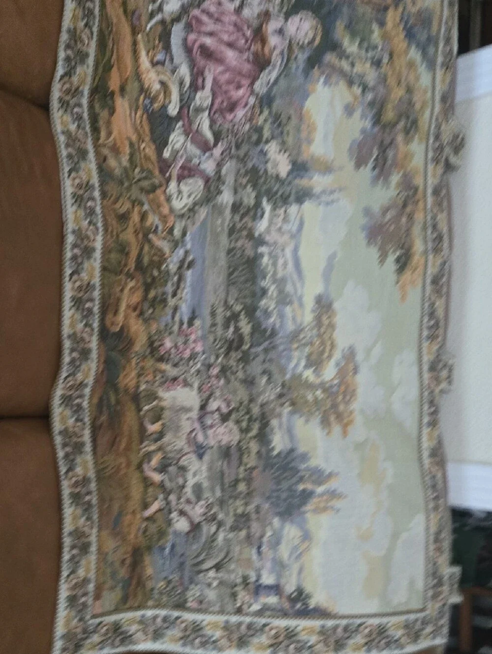 Vintage Tapestry Wall Hanging in Pink, Green and Blue